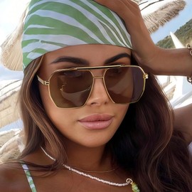 SODQW Tangle Free Aviator Sunglasses for Women Men Square Polarized Double Bridge Sun Glasses for Driving & Traveling