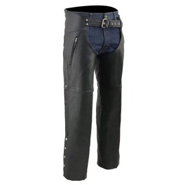 Milwaukee Leather Chaps for Men's Black Prime Leather Zipped Thigh Pocket-Mesh Lined Motorcycle Rider Chap-SH1190 - Medium
