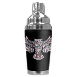Mugzie MAX 20 Ounce Stainless Steel Cocktail Shaker - Martini Shaker with Wetsuit Cover - Patterned Owl
