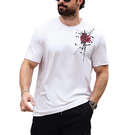 SOLY HUX Men's Rose Print Graphic Tees Oversized T Shirt Summer Tops Casual White Graphic Large