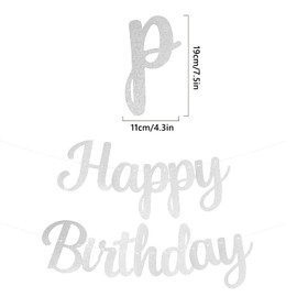 CHEERYMAGIC Silver Happy Birthday Banner Glitter Birthday Bunting Banner for Birthday Party Decorations Birthday Garland for Girls Boys Women Men Party Favor Decor Supplies A9SFSRLQ (Silver)