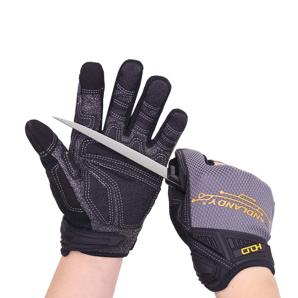 HANDLANDY Mens Work Gloves Cut Resistant Level 3 Mechanics Gloves,
