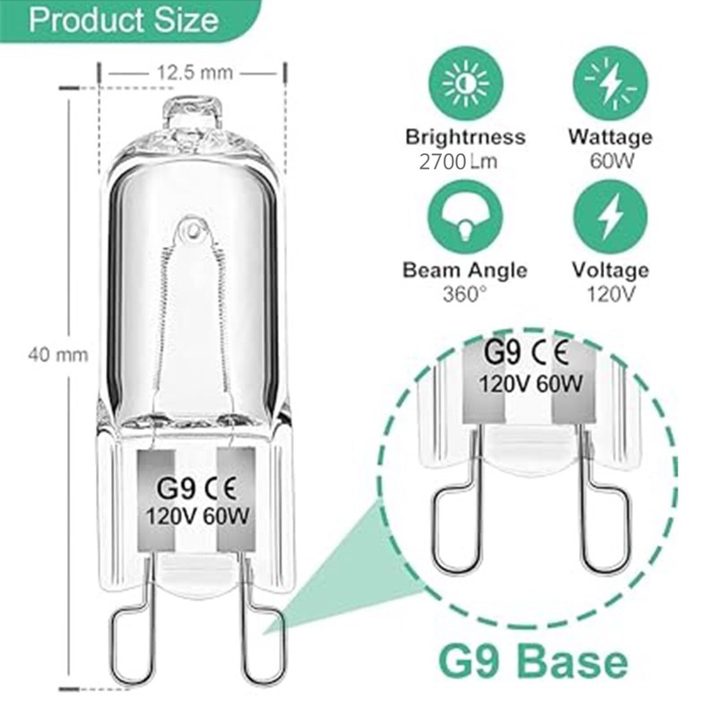 Jaenmsa 60W G9 Halogen Light Bulbs 2 Pin, 12 Pcs