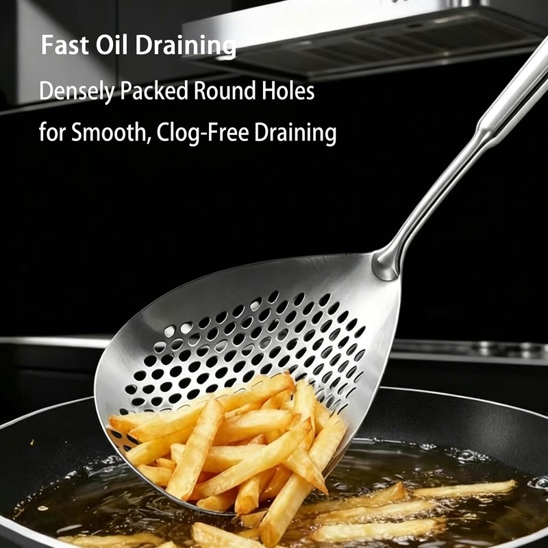 Stainless Steel Skimmer Spoon, Large Slotted Spider Skimmer with Long