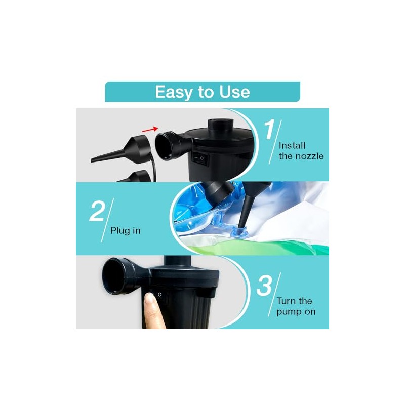 Inscool Portable Electric Air Pump with 3 Nozzles for Inflatables