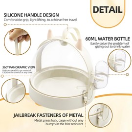 Small Animal Carrier Cage with Water Bottle, Portable Hamster Travel Carrier Carry Case 7.2" L*7.2 W *6.2" H for Small Pets, Birds,Sugar Glider,Hedgehog, Mice, Dwarf Hamster (White Angel)