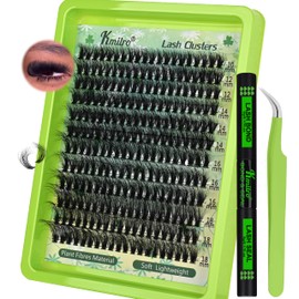Kmilro Lash Clusters Kit 10-18mm Long 80D Thick Cluster Eyelash Extensions Waterproof Volume Individual Lashes Kit with Bond and Seal Lash Tweezers 240Pcs Wispy DIY Eyelash Extension