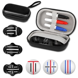 NIFUYOP Golf Ball Line Marker Tool, 3 Golf Ball Marker Stencil and 3 Color Golf Ball Line Marker, Golf Ball Alignment Marking Tool, Golf Ball Stencil with Compact Case Easy to Carry Golf Ball Marker