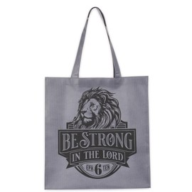 Christian Art Gifts Large Reusable Shopping Tote Bag for Men & Women: Be Strong Inspirational Bible Verse Durable Lion Handbag, Travel, Groceries, Reinforced Easy-Carry Handles, Charcoal Gray & Black