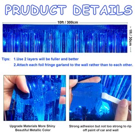 2 Pack 10 Feet Glitter Royal Blue Parade Float Decorations for Trailer Car, Glitter Foil Fringe Metallic Tinsel Streamers Banner Garland for Graduation Weeding Homecoming Birthday Party