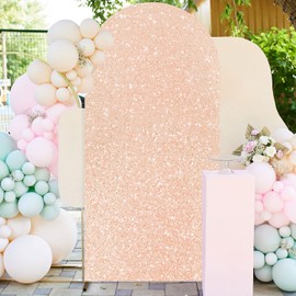 FUHSY Rose Gold Arch Cover 6FT Sequin Wedding Arch Cover Glitter Backdrop Arch Cover Spandex Chiara Arch Stand Backdrop Covers Round Top Arch Frame Cover for Bridal Shower Happy Birthday Decorations