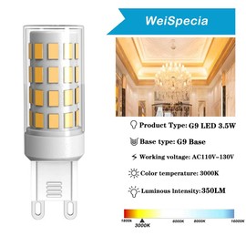 2-Pack G9 LED Bulbs G9 Bi Pin Base for Home Lighting,Ceiling FanLight Fitting,Under Counter Kitchen Lighting,3.5W(35W Equivalent Halogen Replacement) 350Lumen AC120V (Warm White 3000K)
