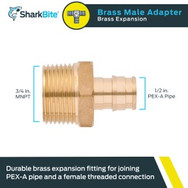 SharkBite 1/2 x 3/4 Inch Expansion MNPT Adapter for PEX-A Pipe, Brass Plumbing Fittings, Male NPT Adapter for PEX-A Tubing, UAB116LFA