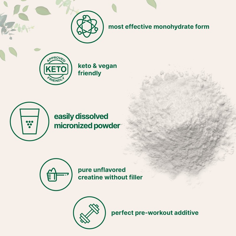 Creatine Monohydrate Powder 1 kg (2.2 Lbs), 5000mg Per Serv,
