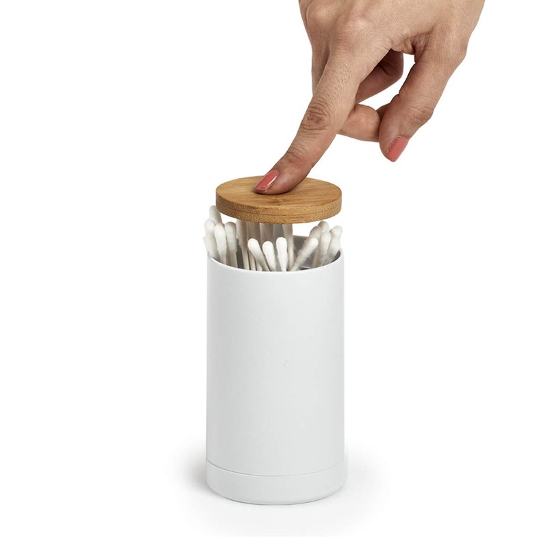 Zeller 18883 Cotton Bud Dispenser ABS / Bamboo White Approx.