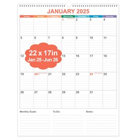 Large Calendar 2025-2026 with Spiral Bound - 18 Month Big Calendar from Jan 2025 to Jun 2026, Vertical Large Monthly Calendar 2025-2026 for Wall, Calendario 2025, 22" x 17", Colorful