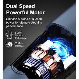 Tranqwil Cordless Handheld Vacuum, Lightweight Portable Vacuum at 1.4lbs, Powerful Suction 2 Stage-Motor, Charge Dock, One-Touch Empty for Home & Car, Guiding Lights with Versatile Attachments (Blue)