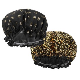 Shower Cap Reusable Waterproof,Shower Caps for Women,Hair Cap for Shower,Hair Cover for Shower,Shower Cap for Long Hair,Hair Shower Cap,Satin Lined Shower Cap,Shower Cap for Men,Shower Hair Cap - Color: black heart