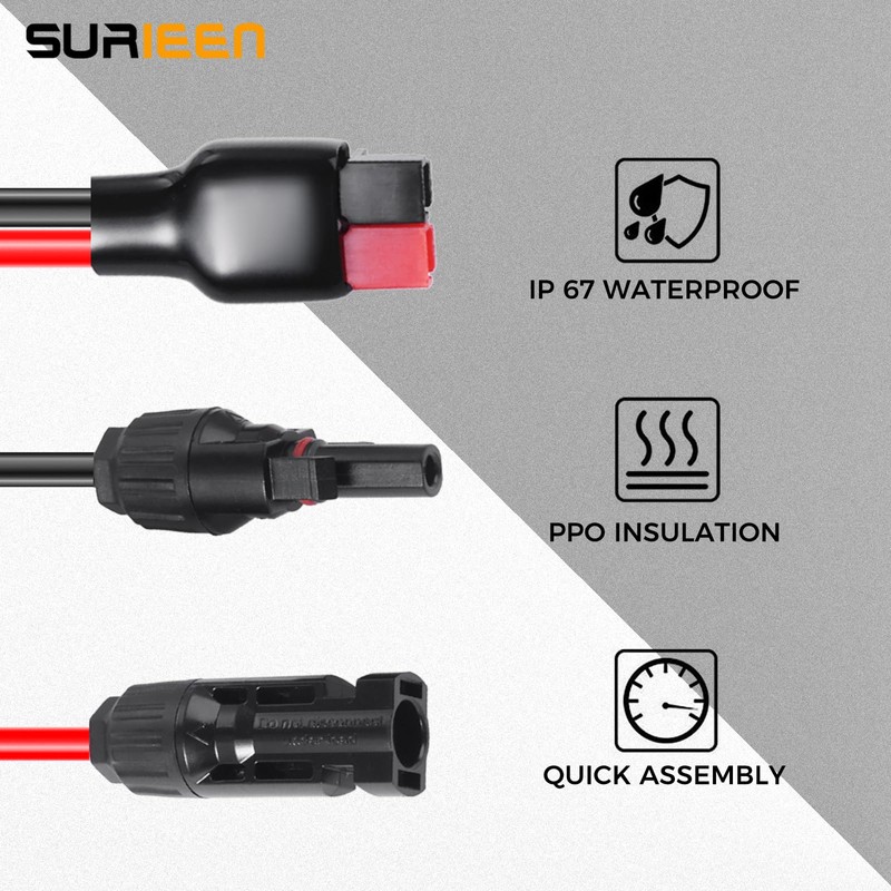 Surieen Anderson Solar Plug to 50A Connector Cable, 10AWG Plug
