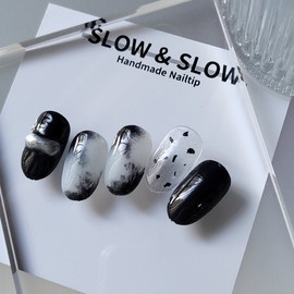 [Sl&Sl Nail Tips] ⚫Black chic nails⚫ - Short nose pin / [슬앤슬네일팁] ⚫블랙시크 네일⚫ - 숏코핀