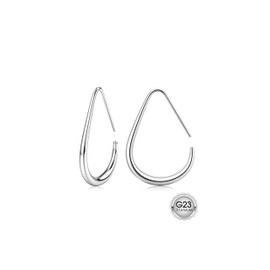 MILACOLATO G23 Titanium Gold Hoop Earrings Hypoallergenic 18K Gold Plated Teardrop Earrings for Women Trendy Large Oval Pull Through Lightweight Silver Hoop Earring Statement Jewelry for Women-S40