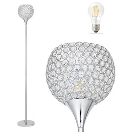 Crystal Floor Lamp, Modern Standing Lamp with 8.8 inch Elegant Shade Silver LED Floor Lamp with On/Off Foot Switch,Tall Pole Accent Lighting for Living Room, Dining Room,Girls Bedroom,Office,Hotel