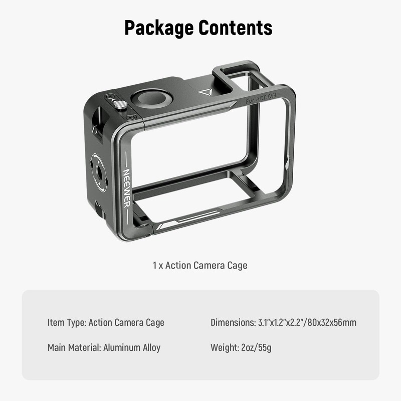 Neewer Cage for Action 5 Pro, Protective Metal Video Rig