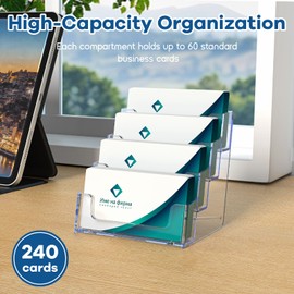 Uaimvie Acrylic Business Card Holder for Desk, Clear Plastic Business Card Stand with 4 Tier, Multiple Business Display Holder for Exhibition, Office and Hotel, 2 Pack