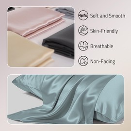 Gabire Mulberry Silk Pillowcase for Hair and Skin Prevent Acne Pillowcase Both Sides Real Silk Pillowcases Organic Silk Pillow Cases with Hidden Zipper, Haze Blue, Standard (20"×26")