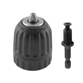 RLECS 1/4 Inch Hexagonal Shank Black Triple Jaw Keyless Drill Chuck Adaptor Electric Wrench Adapter Tool 0.8 to 10mm Wide Clamping Range 3/8-24 UNF Standard Threads Compatible Impact Drivers