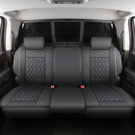 JOJOBAY Chevy Silverado Seat Covers,Leather Seat Covers for GMC Sierra,Custom Fit 2007-2026 1500 2500HD 3500HD Crew Extended Regular Cab,LT LZ(Rear Seat Covers,Black Grey)
