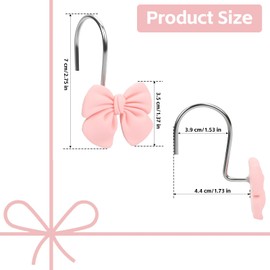 Pink Bow Shower Curtain Hooks 12 Pack Coquette Pink Bathroom Decor Cute Decorative Shower Curtain Rings for Girls Nursery Aesthetic Baby Room Accessories