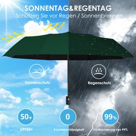 42/46 Inch UV Umbrella Storm Proof Parasol Hand Automatic Umbrella Travel Windproof Waterproof with 8 Ribs for Men and Women, dark green