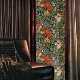 Vintage William Morris Leaf Plants Fox Stained Glass Window Films Decorative Double-Side Privacy Film Self-Adhesive Static Glass Window Clings for Living Room Bathroom Glass Windows Decor