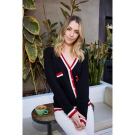 BEYOND FASHION Black 100% Pure Cashmere Cardigan Sweater V Neck Button Front for Women Size L