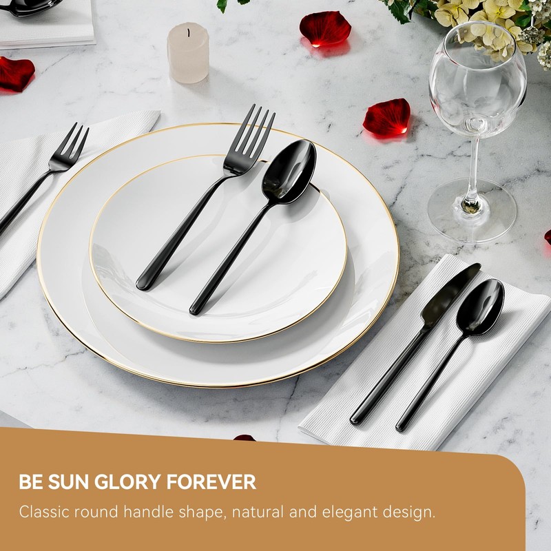 Oval Black 20-Piece Silverware Set, Forged Stainless Steel Flatware Set
