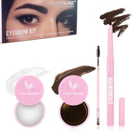 VIOLA HOUSE Eyebrow Soap 15g + Eyebrow Dye 15g + 1 Eyebrow Pencil + 1 Eyebrow Brush, Set of 4D Long Lasting Eyebrow Soap and Waterproof Eyebrow Wax (Dark Brown)