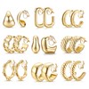 YADOCA 9Pairs Gold Clip on Earrings 14K Gold Plated Chunky