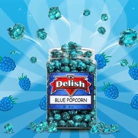 Gourmet Blue Raspberry Flavored Popcorn by It's Delish – 16 Oz Jumbo-Sized Container | Bulk Air Popped Pop Corn Snack - Fruity Blue Themed Candy Confetti – Gluten Free, Vegan, Kosher, 1 Count