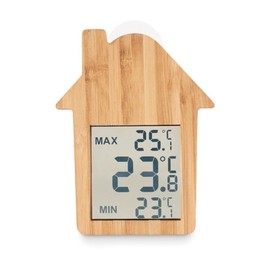Weather Station House Shape Thermometer Bamboo Wood Suction Cup Gift