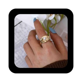 Vacaonio Boho Adjustable Leaf Open Ring Dainty Pearl Leaves Finger Rings Metal Leaf Statement Ring Leaves Pearl Cuff Rings Jewelry for Women