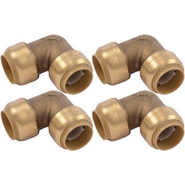 SharkBite 3/4 Inch 90 Degree Elbow, Pack of 4, Push to Connect Brass Plumbing Fitting, PEX Pipe, Copper, CPVC, PE-RT, HDPE, U256LFA4