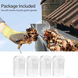 Aczyqws 4 Pcs Gutter Guards Aluminum Gutter Downspout Guard, Expandable Leaf Strainer Gutter Screen Covers Down Pipe Protectors, Keeps Gutter Clear of blockages from Leaves, Moss, muck, mud, Balls