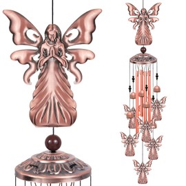 Outdoor Angel Wind Chimes for Gifts for Mom, Home, Garden, Balconies, Rooms, Patio, Indoor, Outdoor Angel Decoration, Garden Angel Wind Catcher, Angel Memorial Wind Bell, Copper Large Angel Wind Chime
