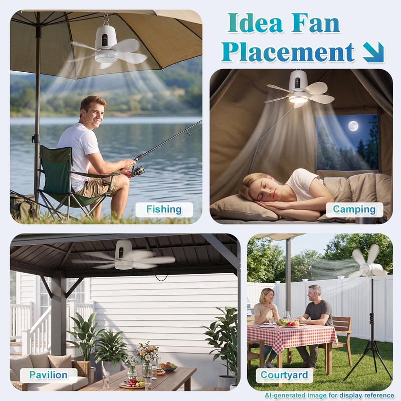 Solar Ceiling Fan Light, 18000mAh Reachargeable Gazebo Fan with Remote