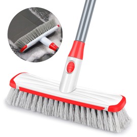 Floor Scrubber with Long Handle, 2 in 1 Scrubbing Brush Stiff Bristle Shower Cleaning Brush for Bathroom, Kitchen, Tub, Carpet, Grout, Tile