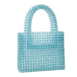Abvokury Square Light Blue Transparent Acrylic Beaded Tote Messenger Bag for Evening Party and Wedding