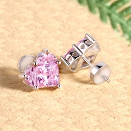 Heart Pink Earrings，Stud Earrings for Women Hypoallergenic (Patchwork Design) ，18K Gold Plated 925 Sterling Silver Earrings、Birthday Earrings、Earrings for Women Trendy, Sterling Silver, Cubic Zirconia