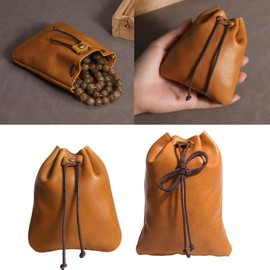 Meiliyizu Drawstring Storage Bag, Retro Coin Purse Handmade Leather Wallet for Coins and Money Storage Loose Change Organizer