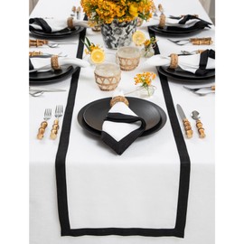 Solino Home Linen Table Runner 60 Inches - 100% Pure Linen Black and White Small Table Runner 14 x 60 Inch Ideal for Dresser and Coffee Tables - Summer - Classic